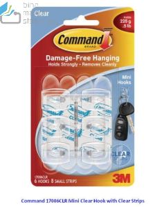 Macam macam peralatan sekolah Command 17006CLR Mini Clear Hooks with Clear Strips Kaitan Mini Transparan Tempel ke Dinding dan gambarnya